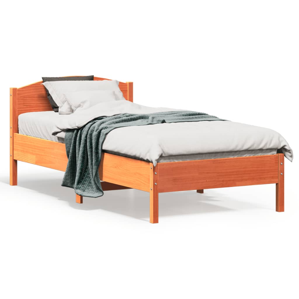 vidaXL Rama łóżka z wezgłowiem, woskowy brąz, 90x190 cm, sosnowa