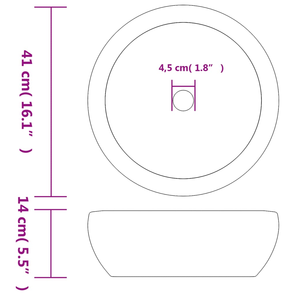 vidaXL Umywalka nablatowa, szara, okrągła, Φ41x14 cm, ceramiczna