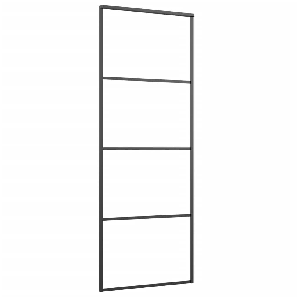 vidaXL Drzwi przesuwne, matowe szkło ESG, aluminium, 76x205 cm, czarne