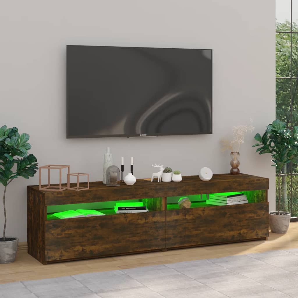 vidaXL Szafki pod TV z LED, 2 szt., przydymiony dąb, 75x35x40 cm
