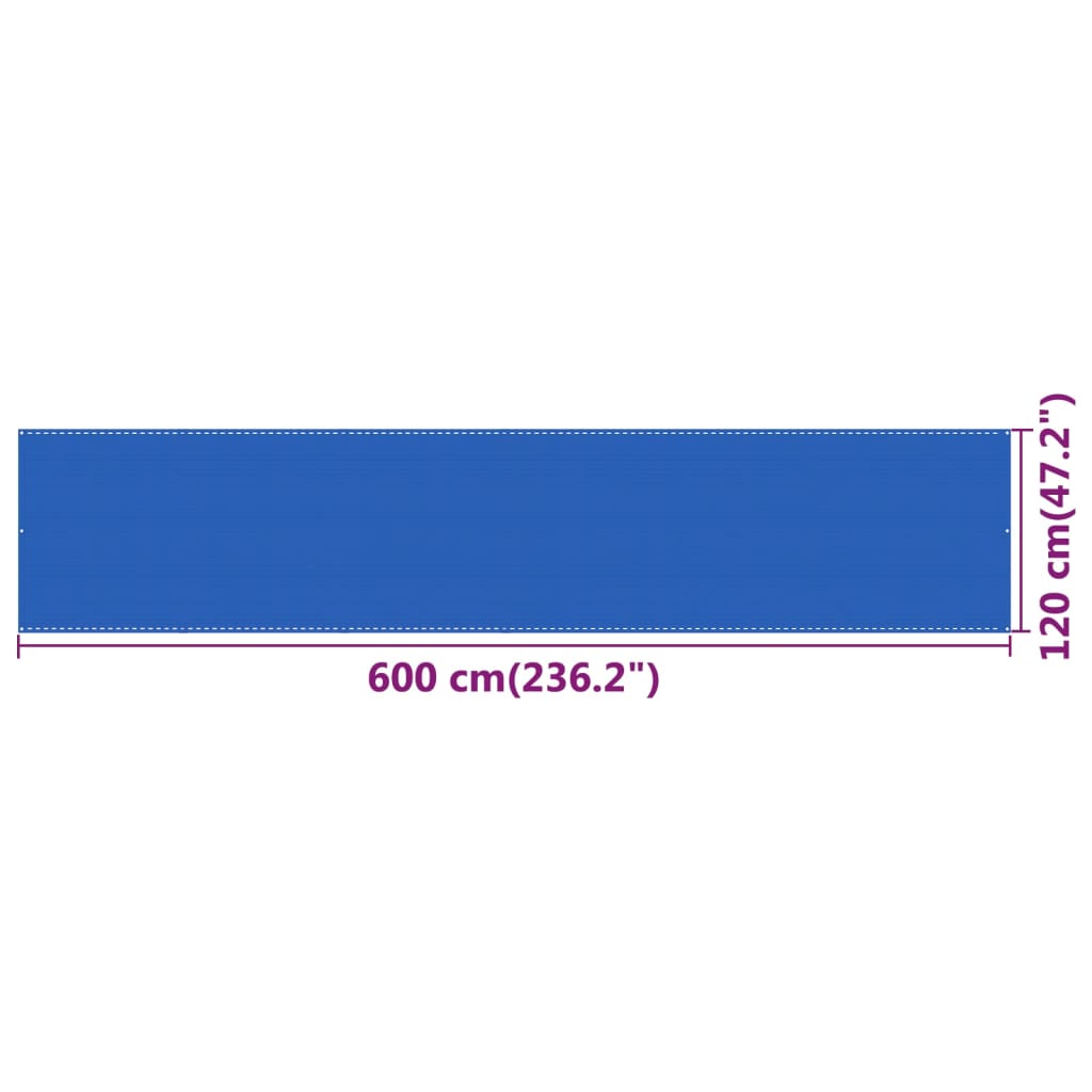 vidaXL Parawan balkonowy, niebieski, 120x600 cm, HDPE
