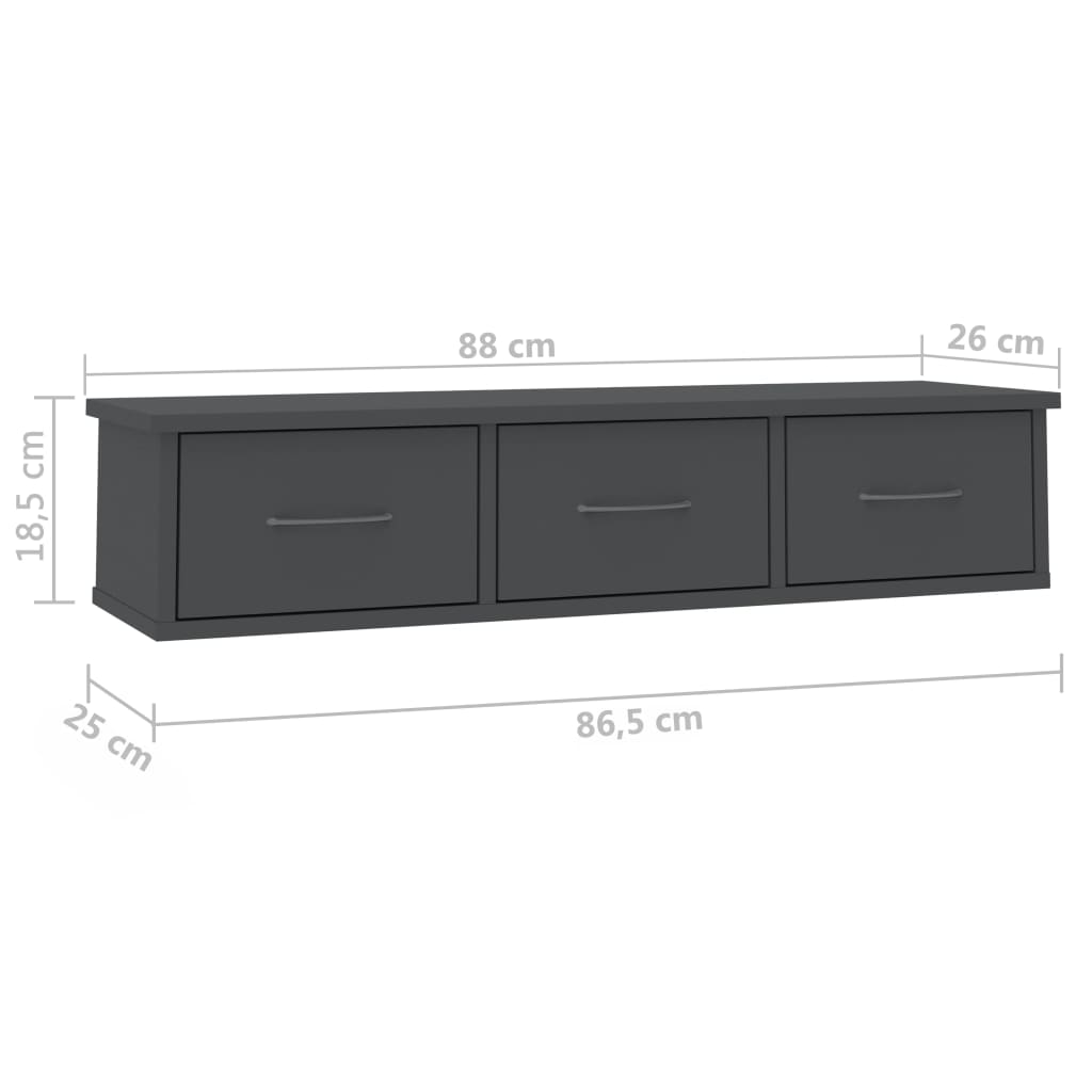 vidaXL Półka ścienna z szufladami, szara, 88x26x18,5 cm
