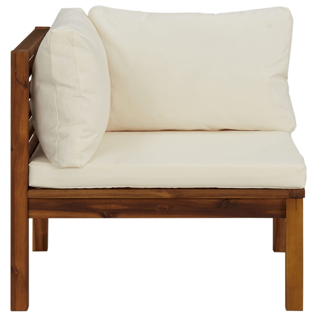 vidaXL Moduł sofy narożnej z kremową poduszką, drewno akacjowe