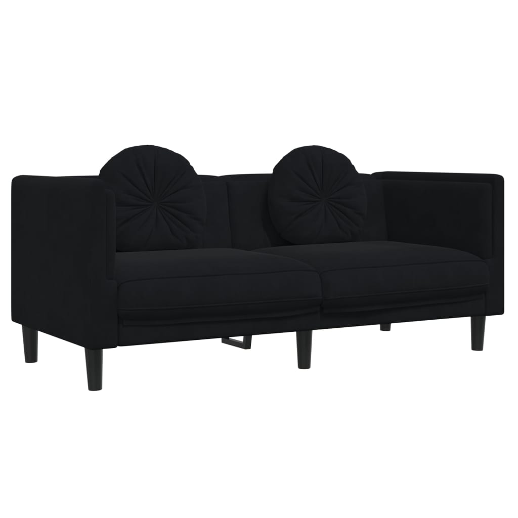 vidaXL Sofa 2-osobowa z poduszkami, czarna, aksamit