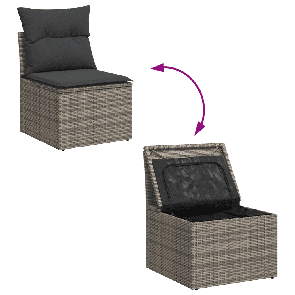 vidaXL 3-częściowa sofa do ogrodu, z poduszkami, szara, polirattanowa