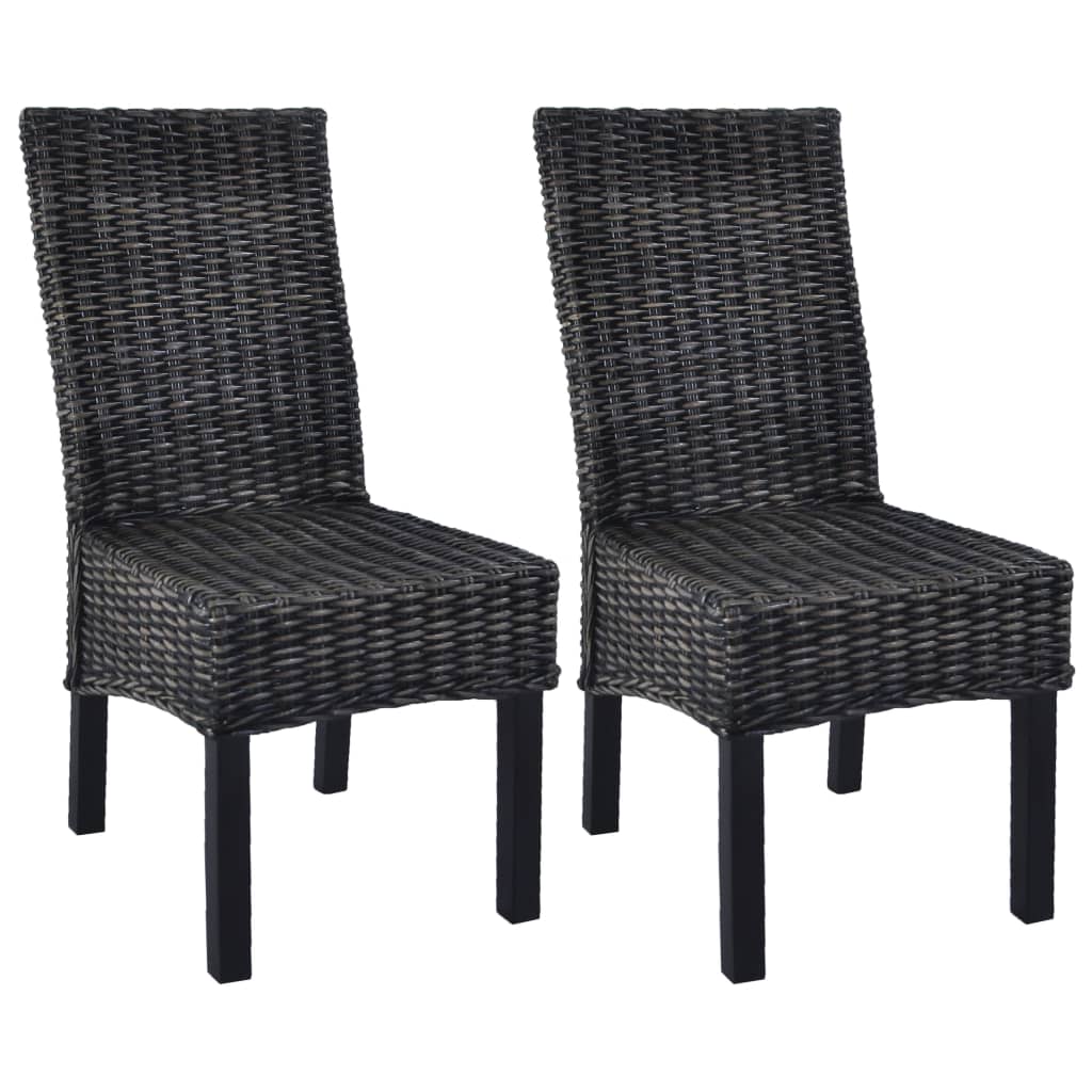 vidaXL Krzesła stołowe, 2 szt., czarne, rattan Kubu i drewno mango