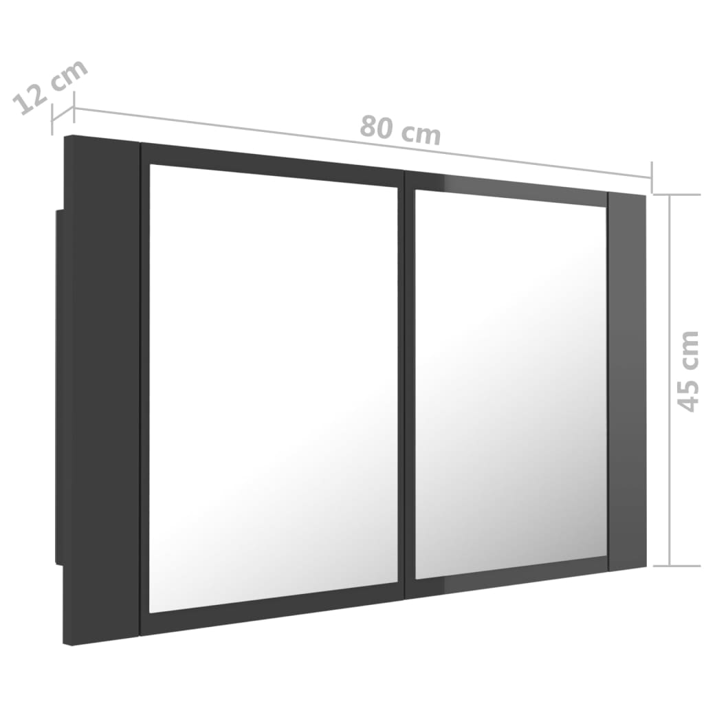 vidaXL Szafka łazienkowa z lustrem i LED, połysk, szara, 80x12x45 cm