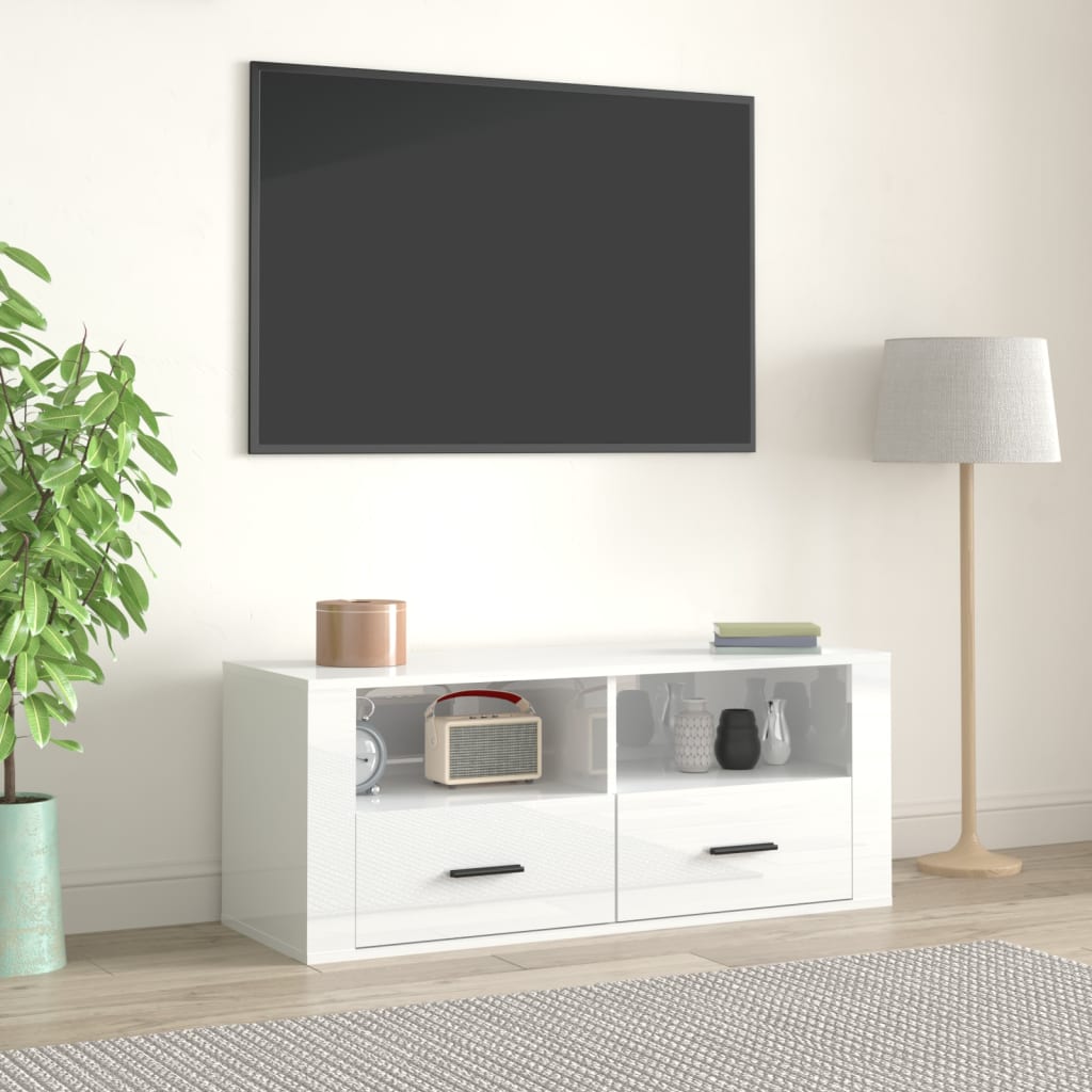 vidaXL Szafka pod TV, wysoki połysk, biała, 100x35x40 cm