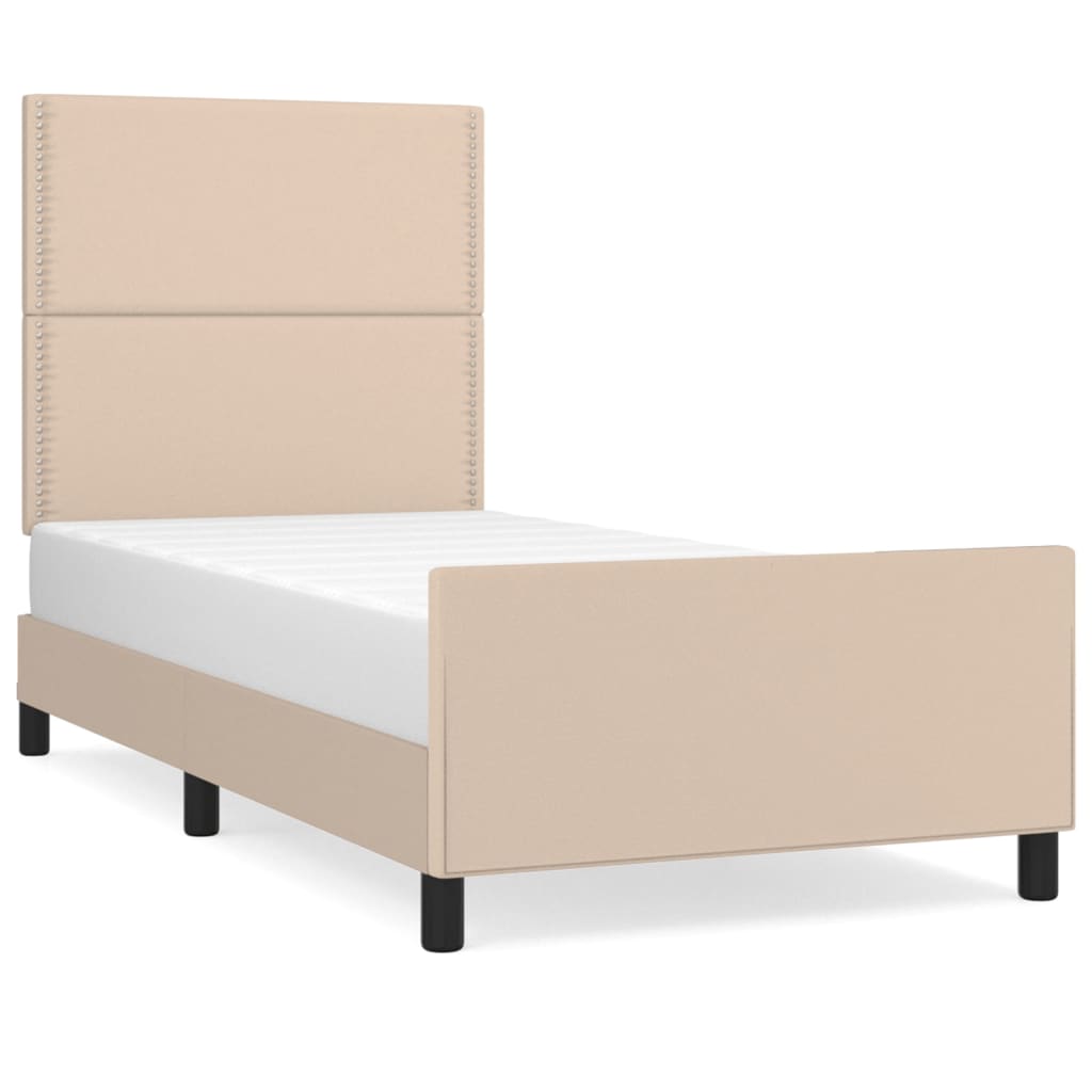vidaXL Rama łóżka z zagłówkiem, cappuccino, 90x200 cm, sztuczną skórą