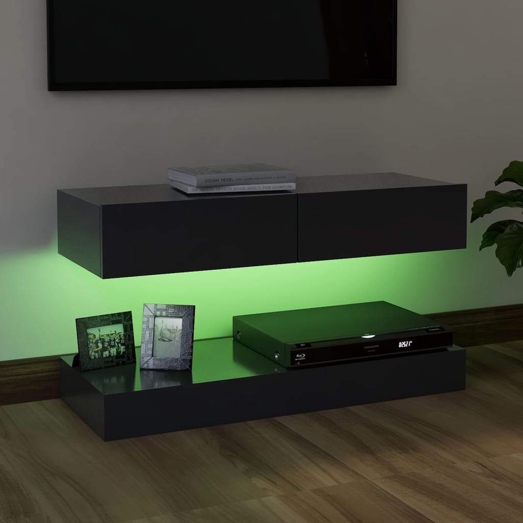 vidaXL Szafka pod TV z oświetleniem LED, szara, 90x35 cm