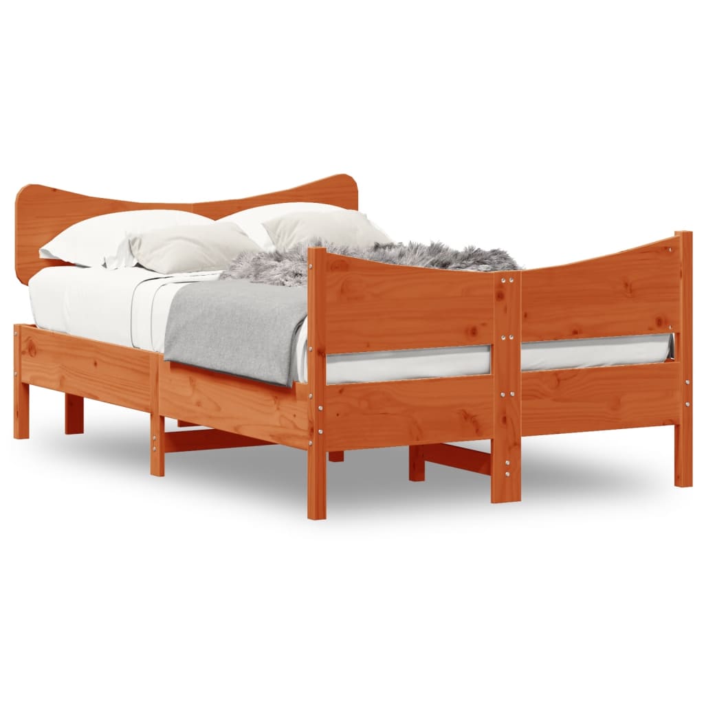 vidaXL Rama łóżka z wezgłowiem, woskowy brąz, 120x190 cm, sosnowa