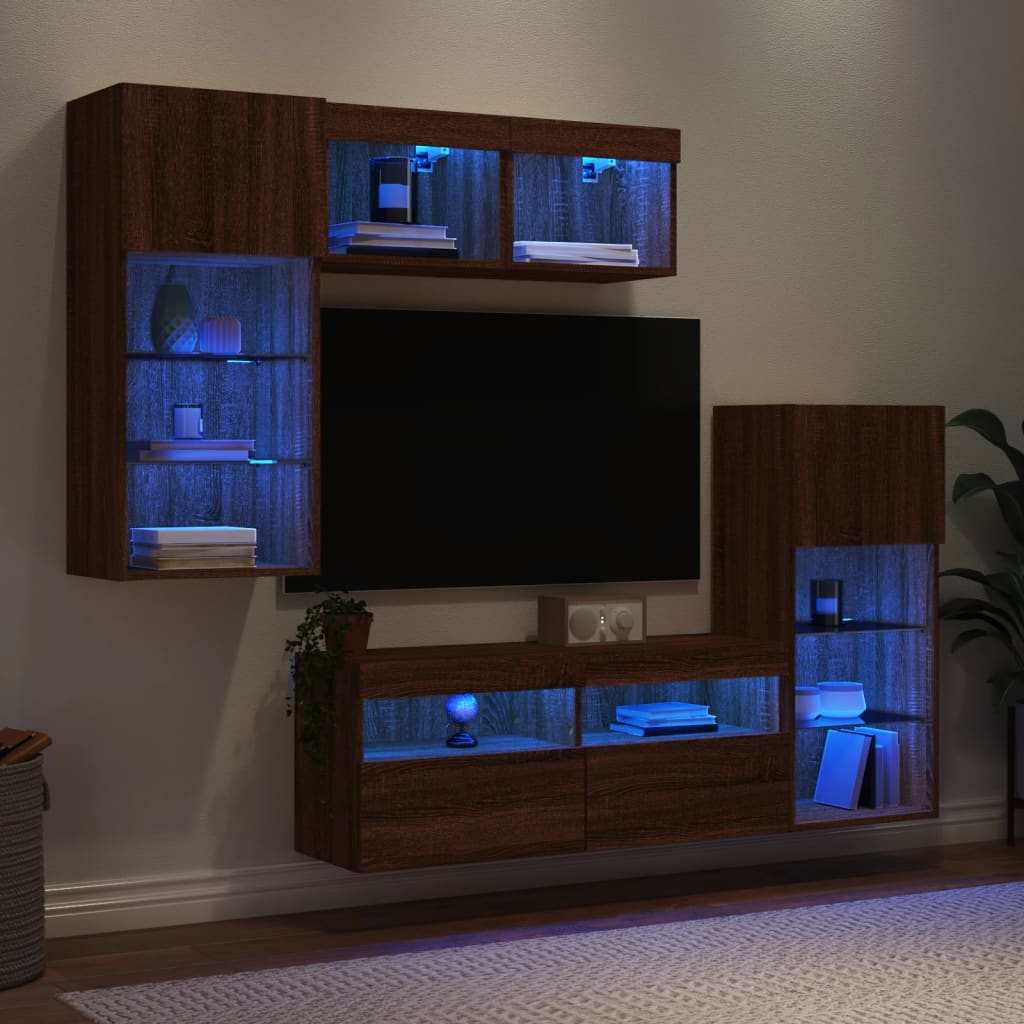 vidaXL 5-częściowy zestaw mebli TV z LED, brązowy dąb