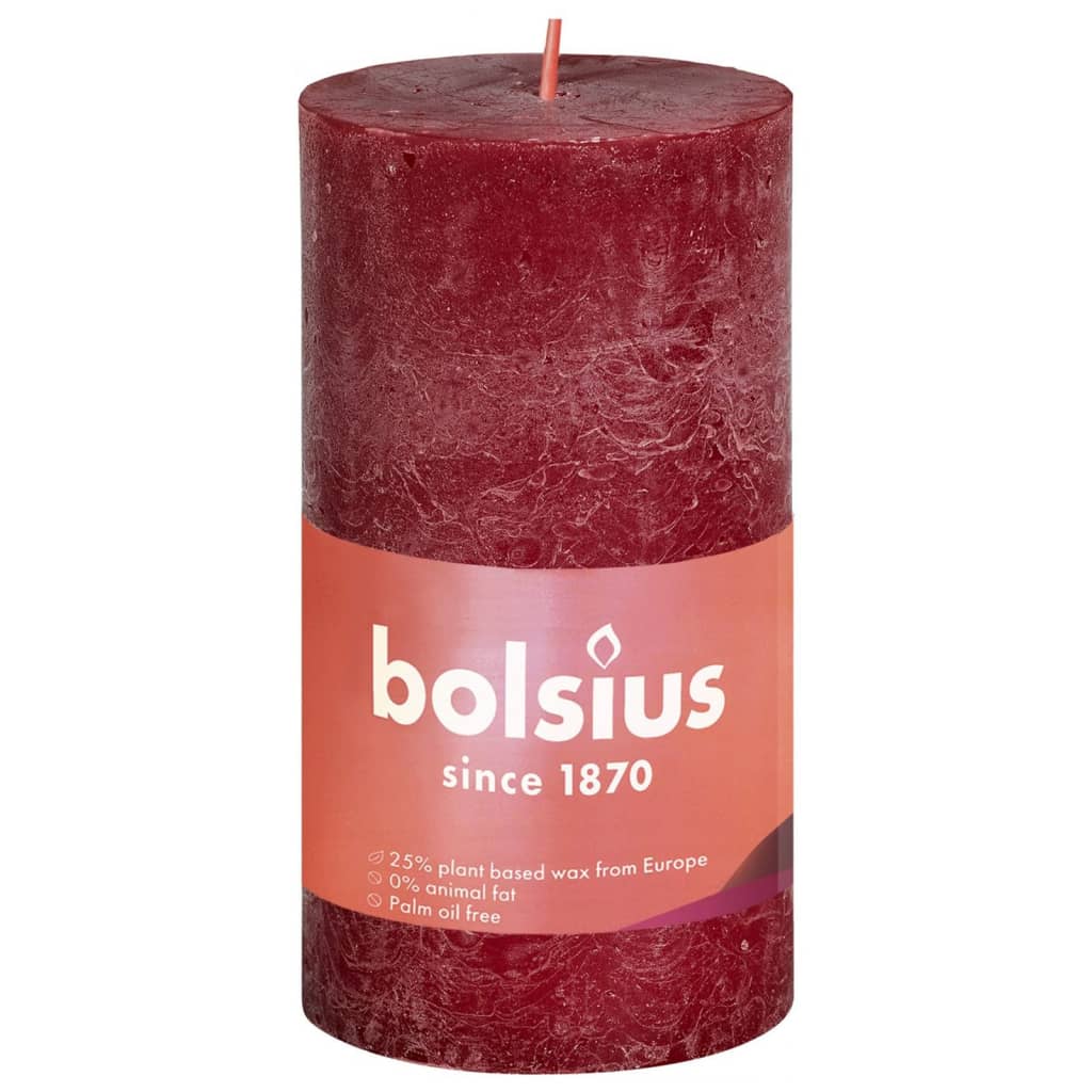 Bolsius Rustykalne świece pieńkowe Shine, 8 szt., 100x50 mm, czerwone