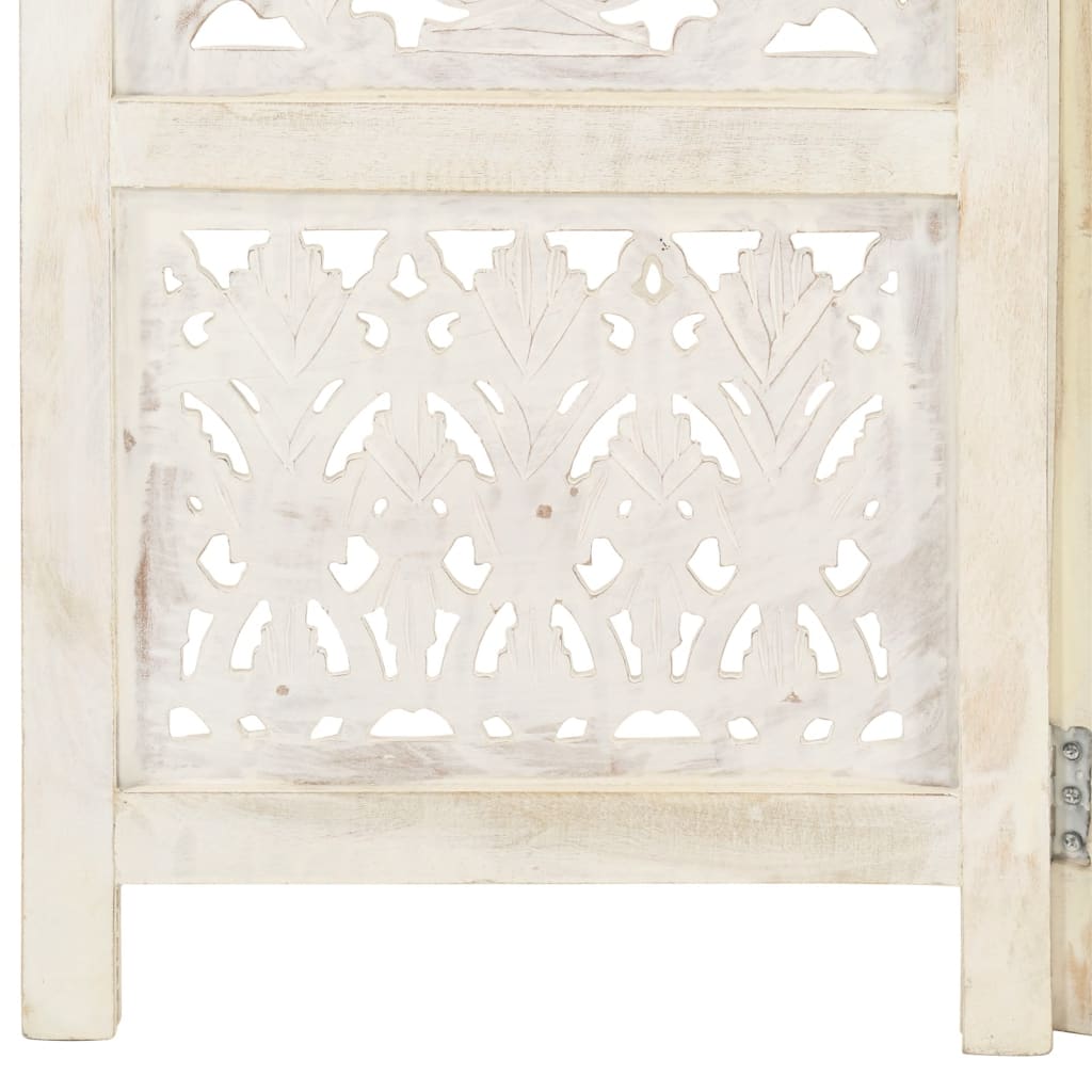 vidaXL Parawan 3-panelowy, rzeźbiony, biały, 120x165 cm, drewno mango