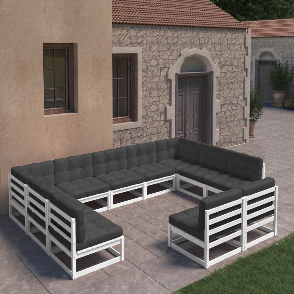 vidaXL 11-cz. zestaw wypoczynkowy do ogrodu, z poduszkami, biała sosna