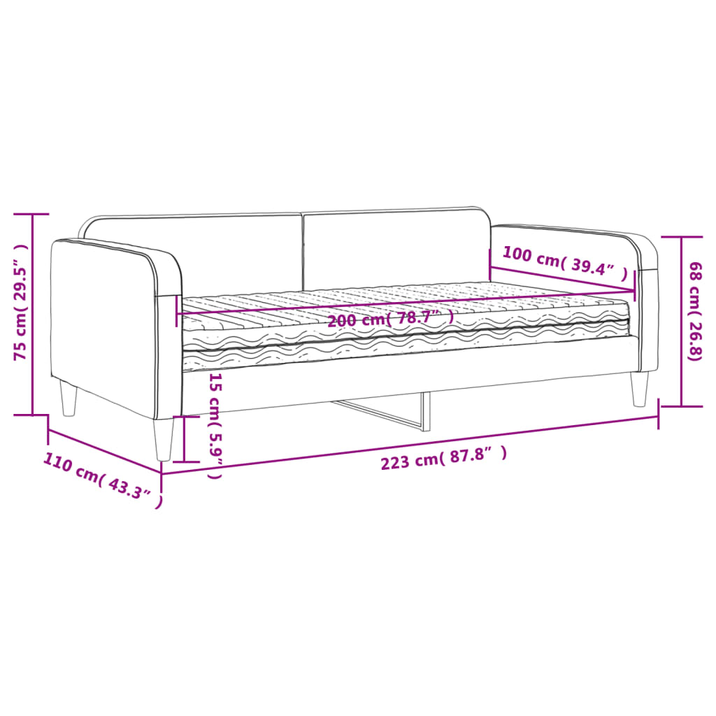 vidaXL Sofa z materacem do spania, jasnoszara, 100x200 cm, tkanina