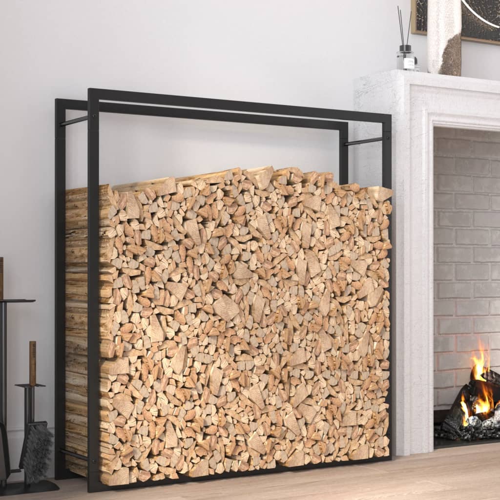 vidaXL Stojak na drewno, matowy czarny, 110x28x116 cm, stalowy