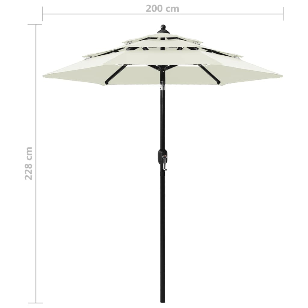 vidaXL 3-poziomowy parasol na aluminiowym słupku, piaskowy, 2 m