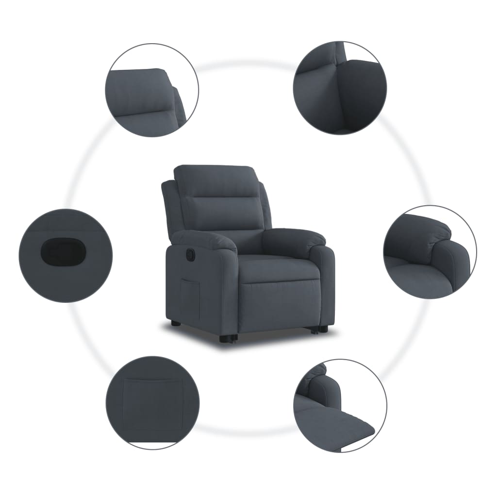 vidaXL Podnoszony fotel rozkładany, ciemnoszary, aksamitny