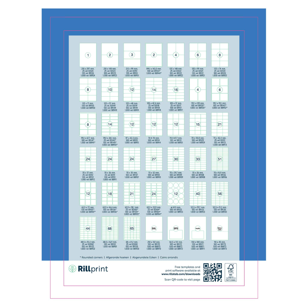 rillprint Etykiety samoprzylepne, 105x74 mm, 500 arkuszy, białe