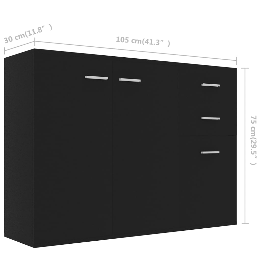 vidaXL Komoda, czarna, 105 x 30 x 75 cm, płyta wiórowa