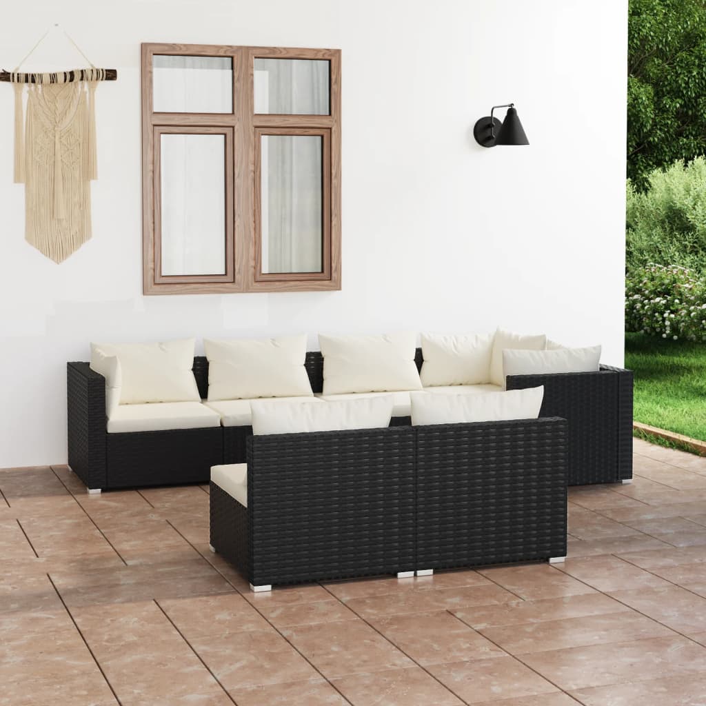vidaXL 7-cz. ogrodowy zestaw wypoczynkowy poduszki, czarny rattan PE