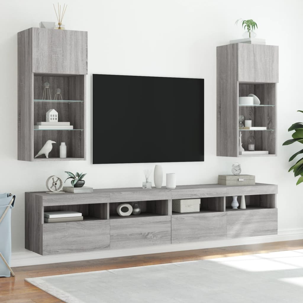 vidaXL Szafki TV, z LED, 2 szt., szary dąb sonoma, 40,5x30x90 cm