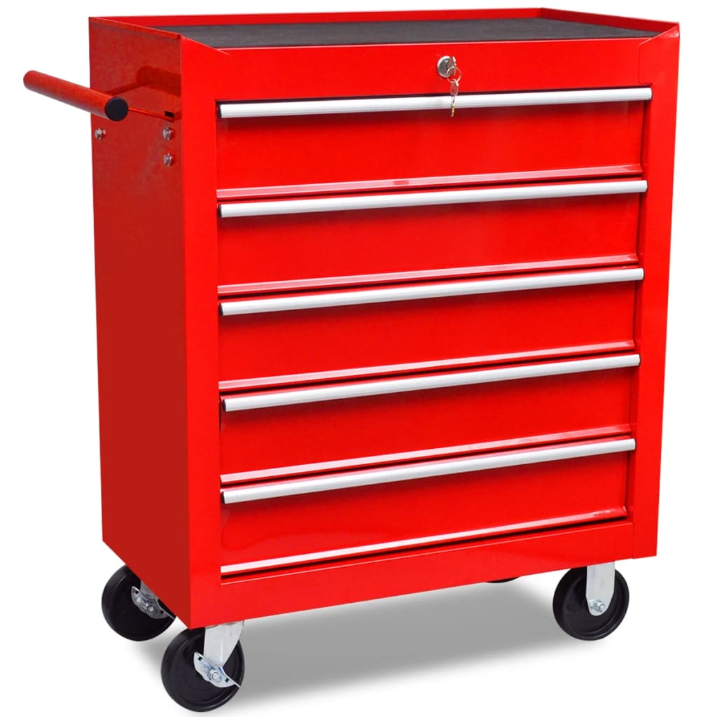 vidaXL Wózek narzędziowy/warsztatowy z 5 szufladami, czerwony