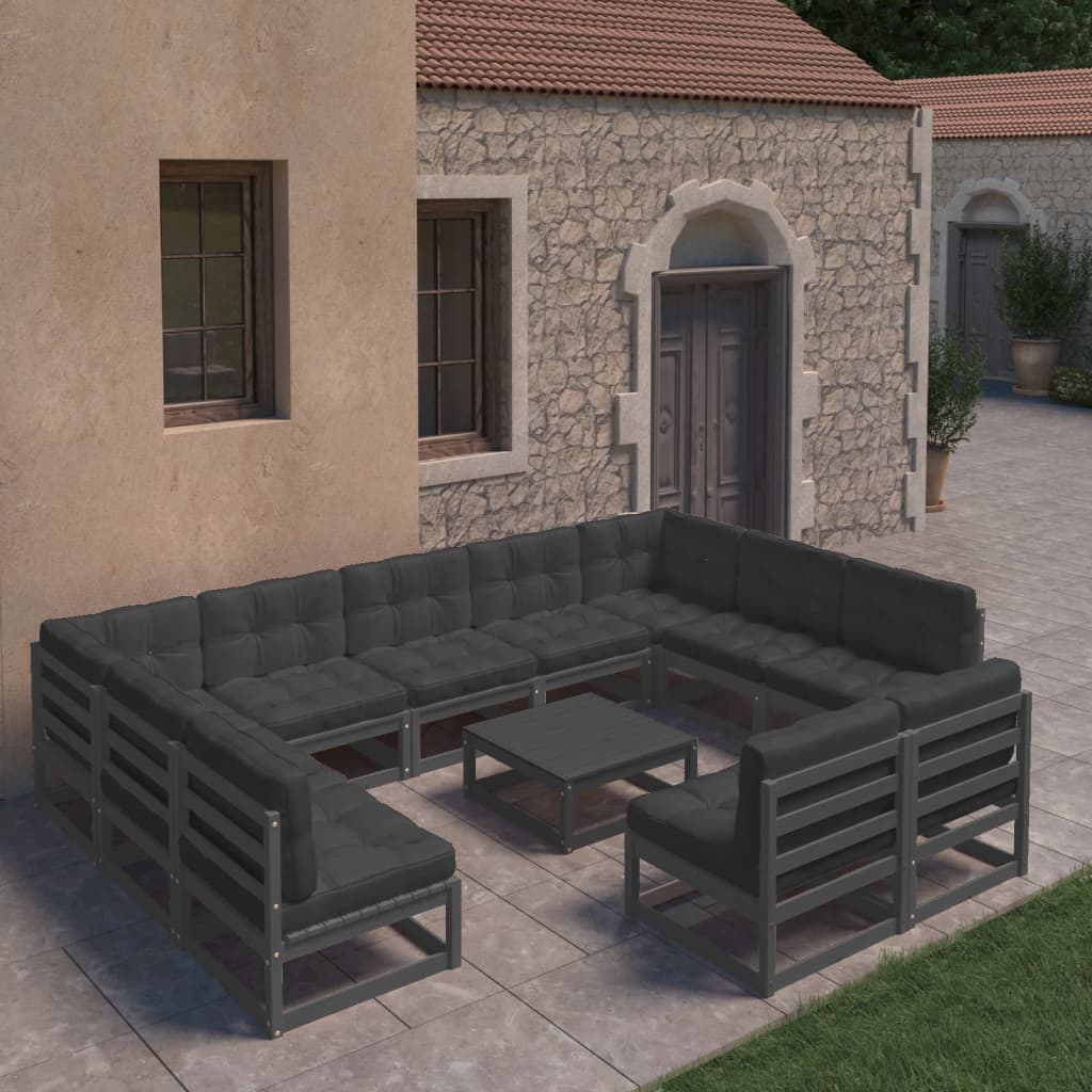 vidaXL 12-cz. zestaw wypoczynkowy do ogrodu, z poduszkami,czarny sosna