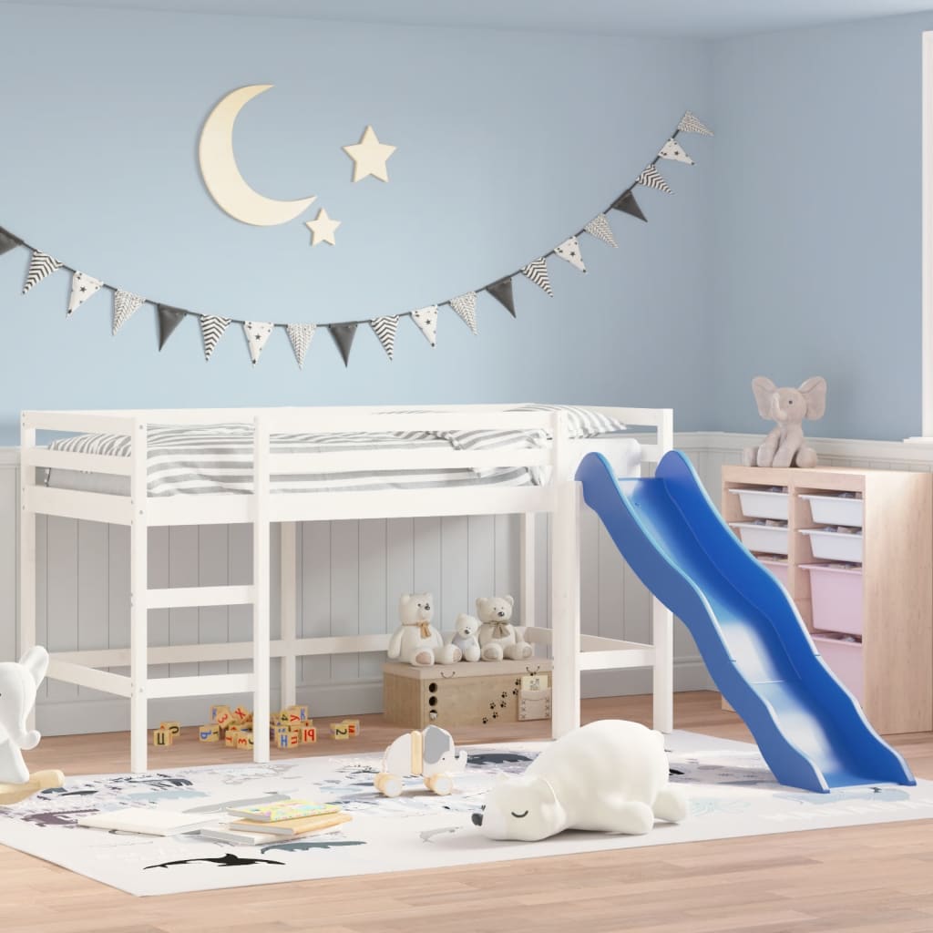 vidaXL Rama łóżka dla dzieci, z drabinką, biała, 80x200 cm, lita sosna