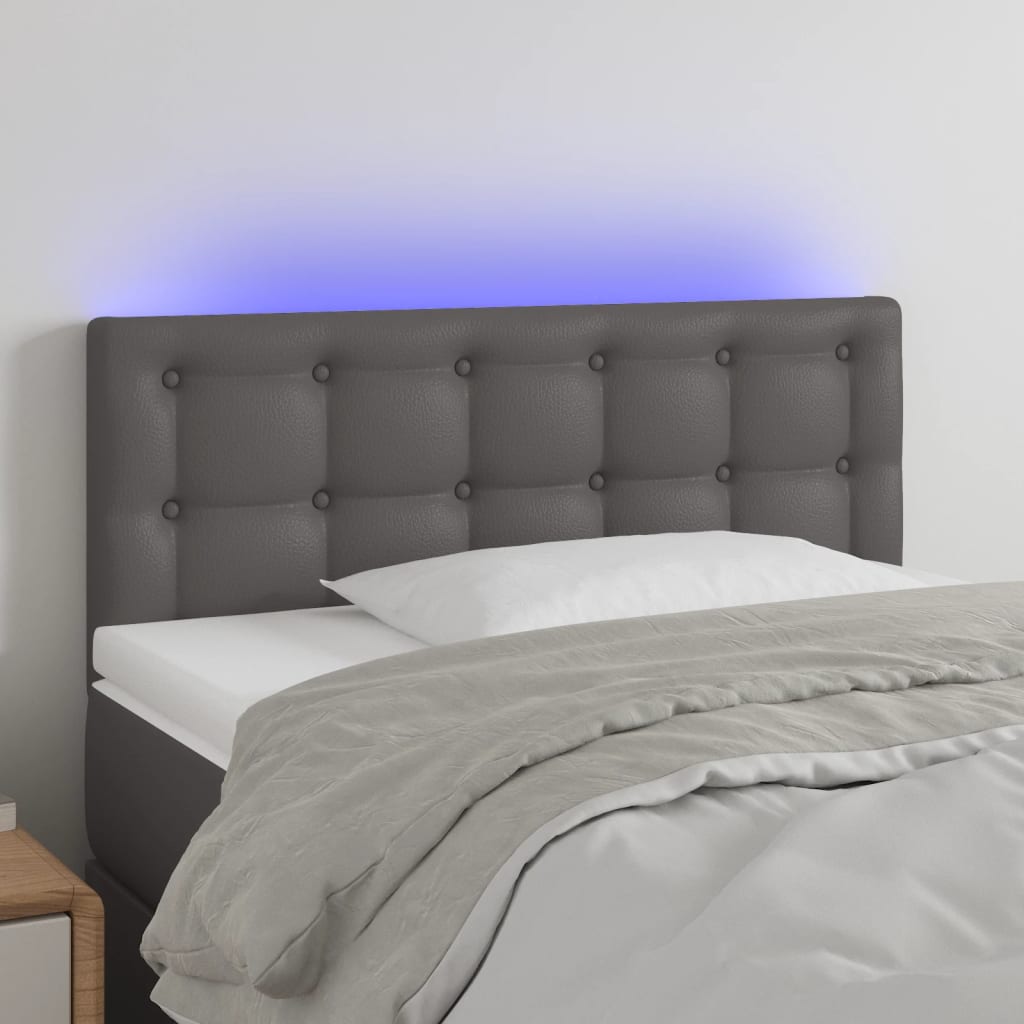 vidaXL Zagłówek do łóżka z LED, szary, 80x5x78/88 cm, sztuczna skóra