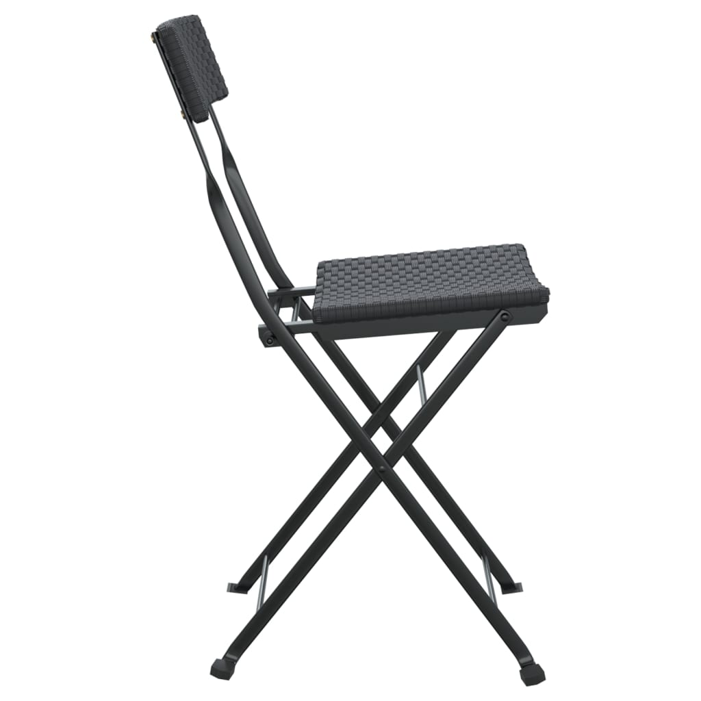 vidaXL Składane krzesła bistro, 2 szt., czarne, polirattan i stal