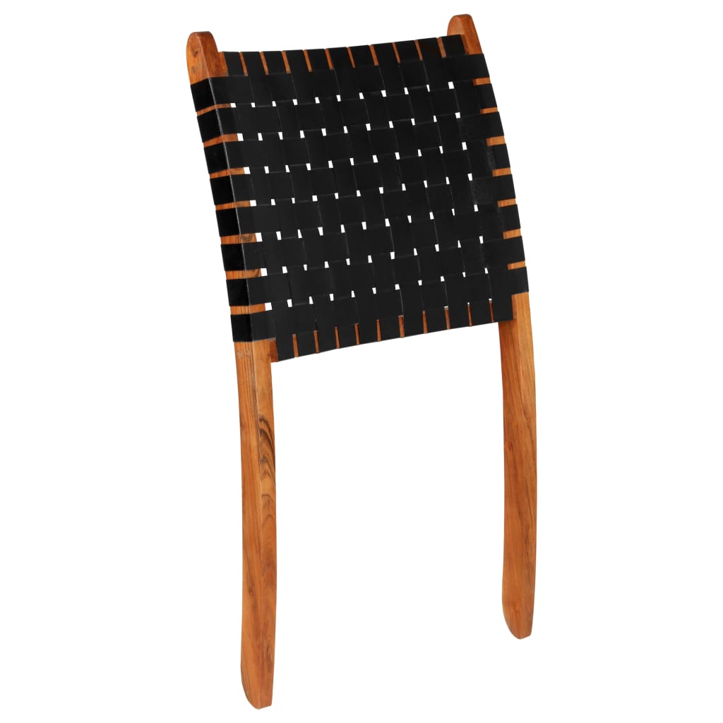 vidaXL Krzesło składane, czarne, skóra naturalna