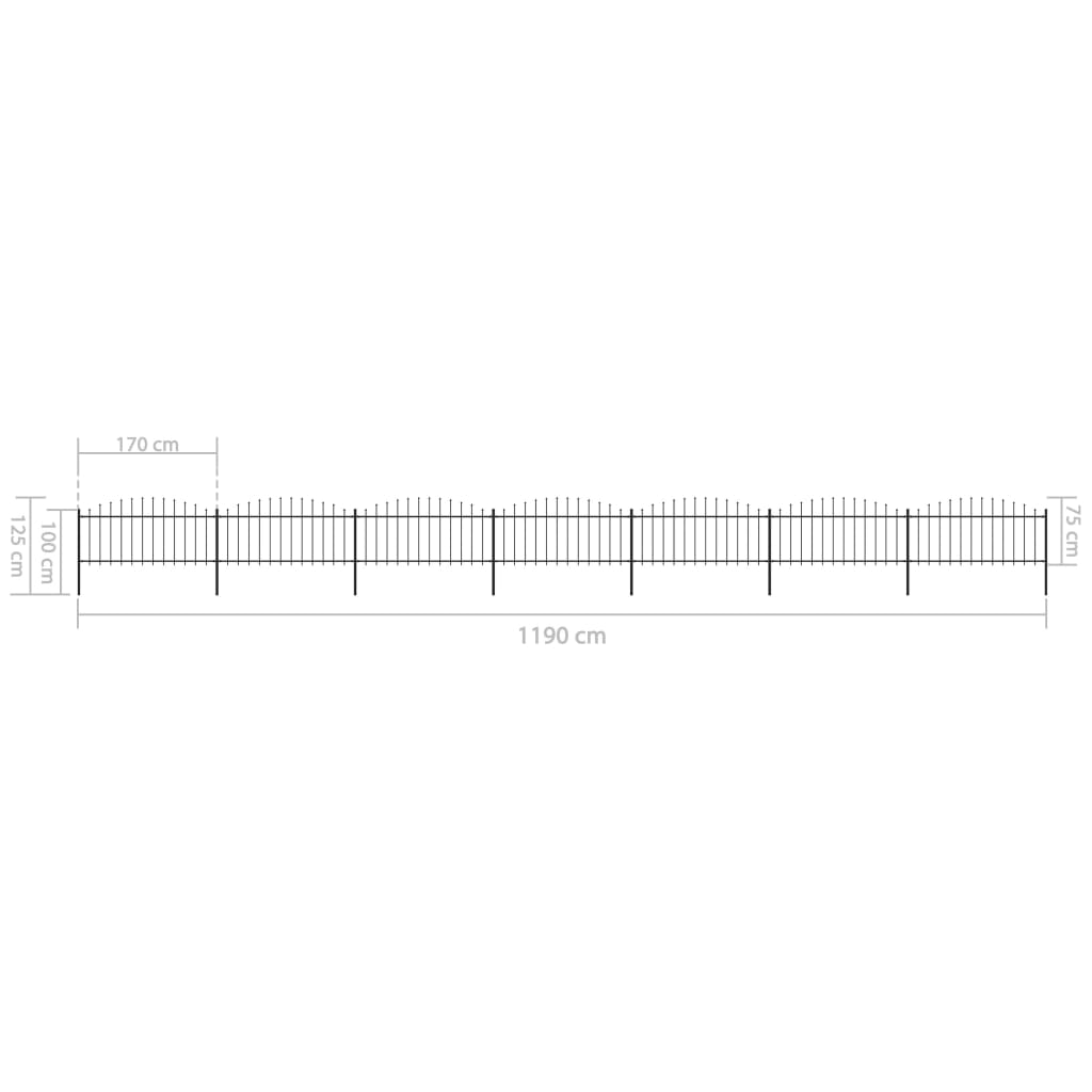 vidaXL Panele ogrodzeniowe z grotami, stal, (0,5-0,75)x11,9 m, czarne