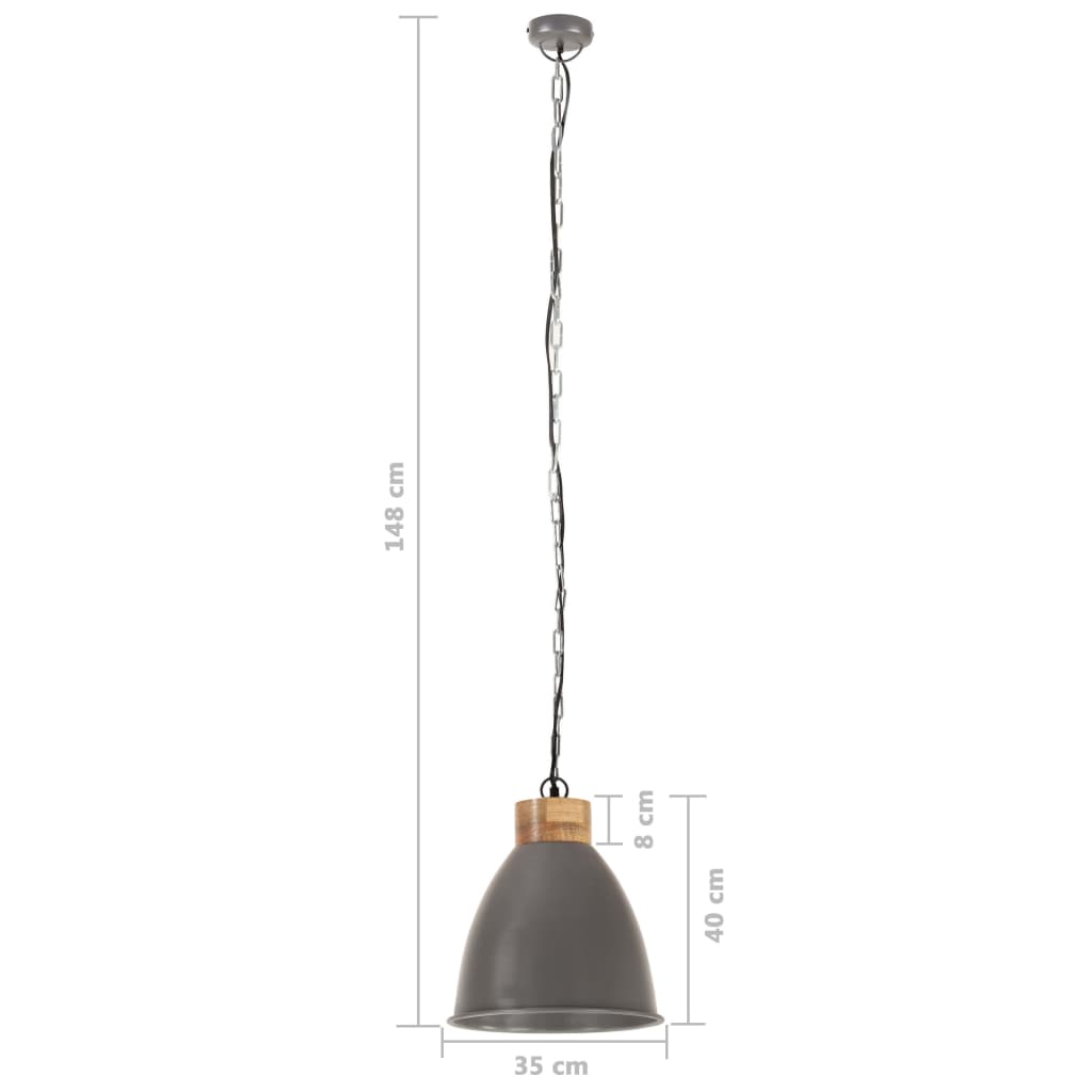 vidaXL Industrialna lampa wisząca, szare żelazo i drewno, 35 cm, E27