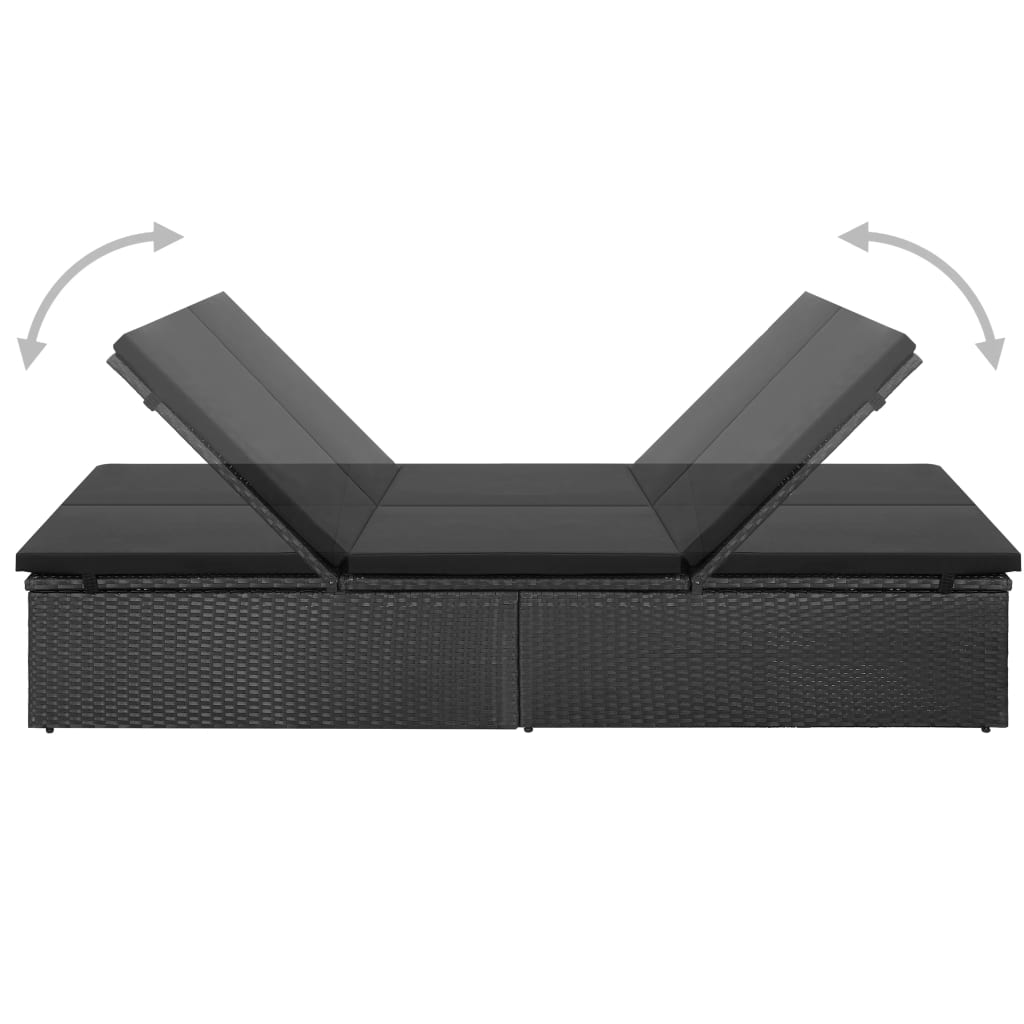 vidaXL Podwójny leżak z poduszką, polirattan, czarny