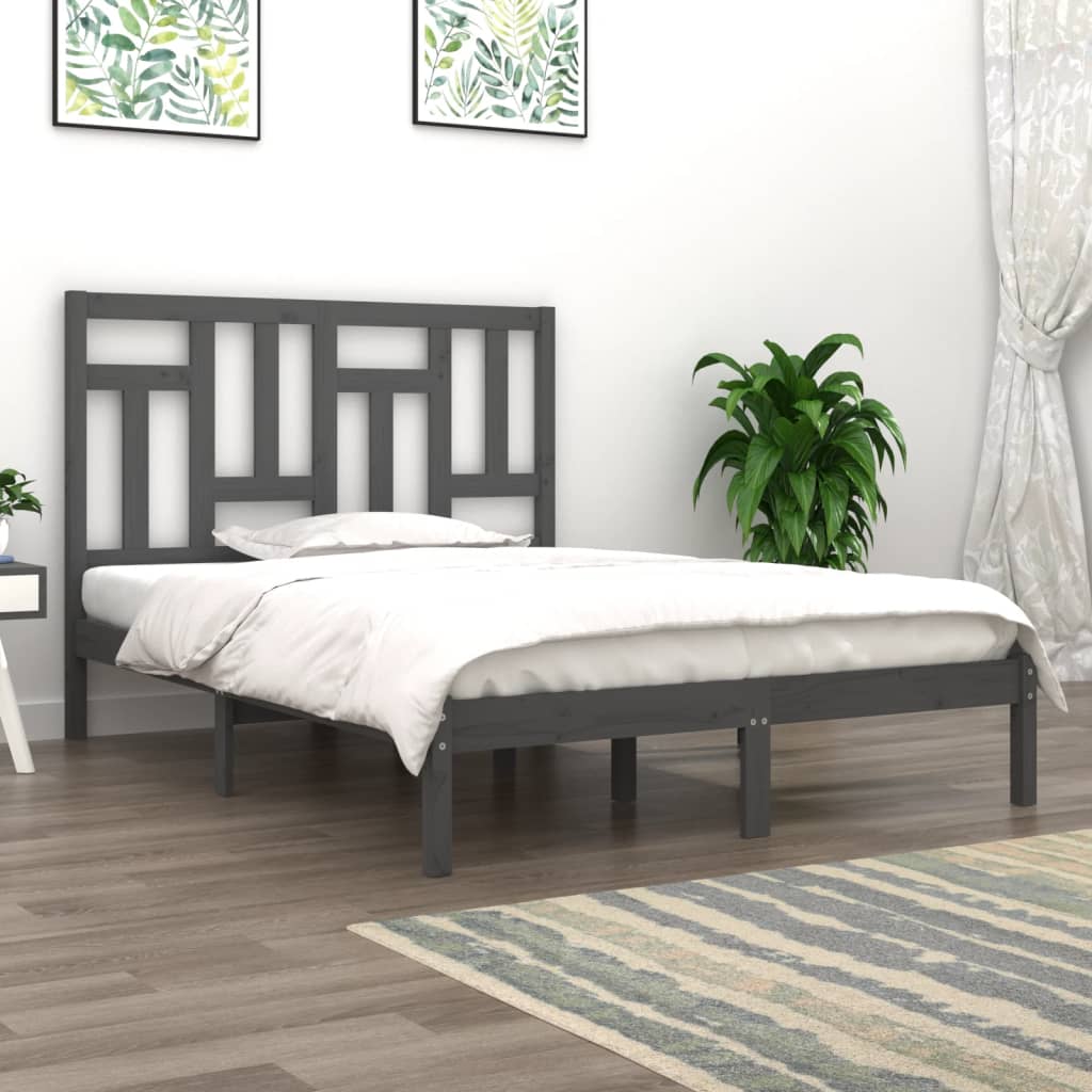 vidaXL Rama łóżka, szara, lite drewno, 120x190 cm, podwójna