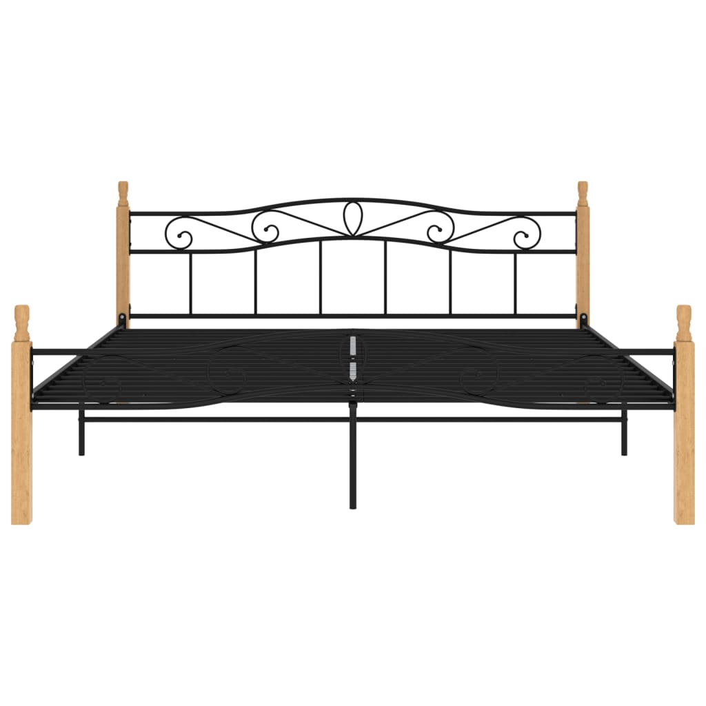 vidaXL Rama łóżka, czarny metal i lite drewno dębowe, 180x200 cm