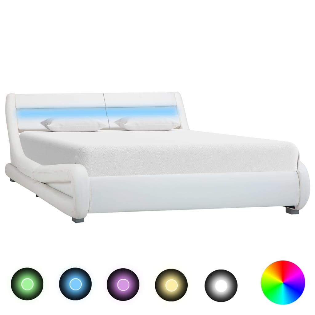 vidaXL Rama łóżka z LED, biała, sztuczna skóra, 160 x 200 cm