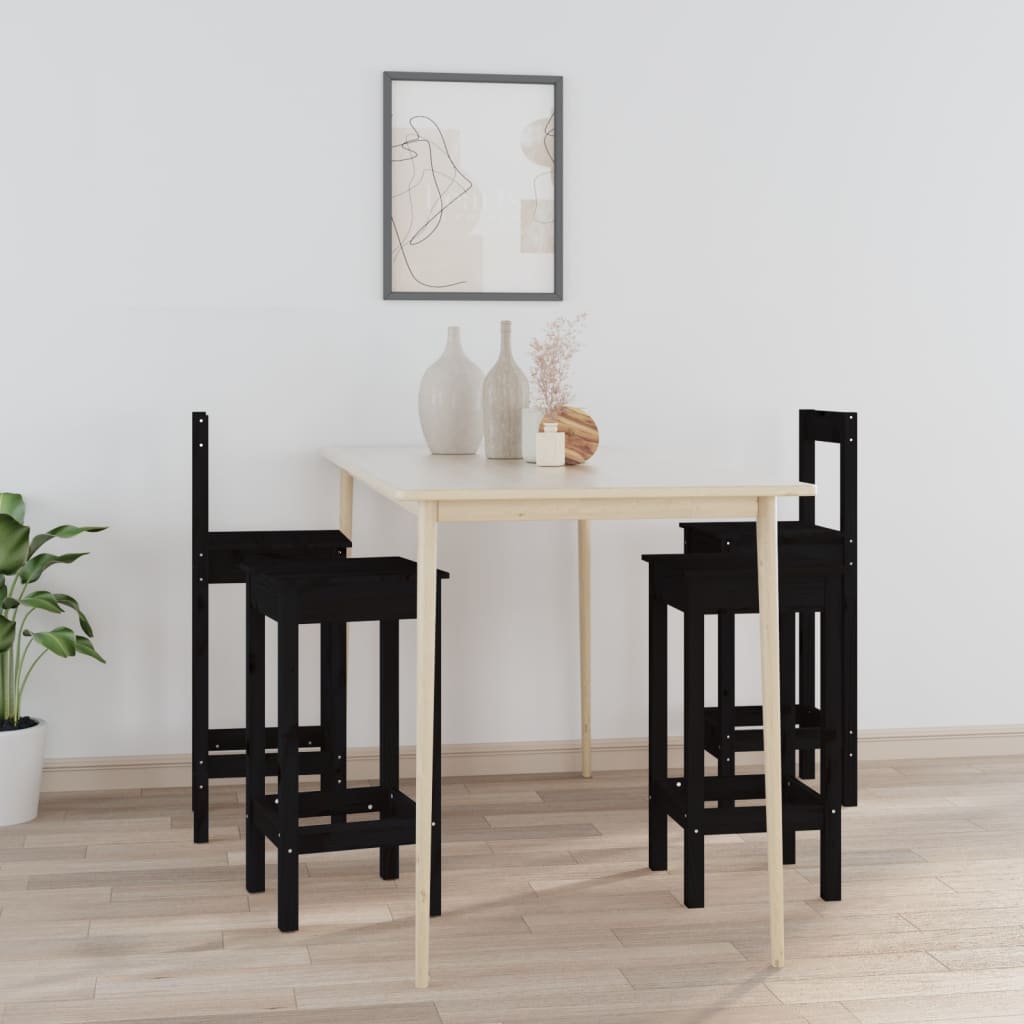 vidaXL 4-cz. zestaw krzeseł barowych, czarny, drewno sosnowe