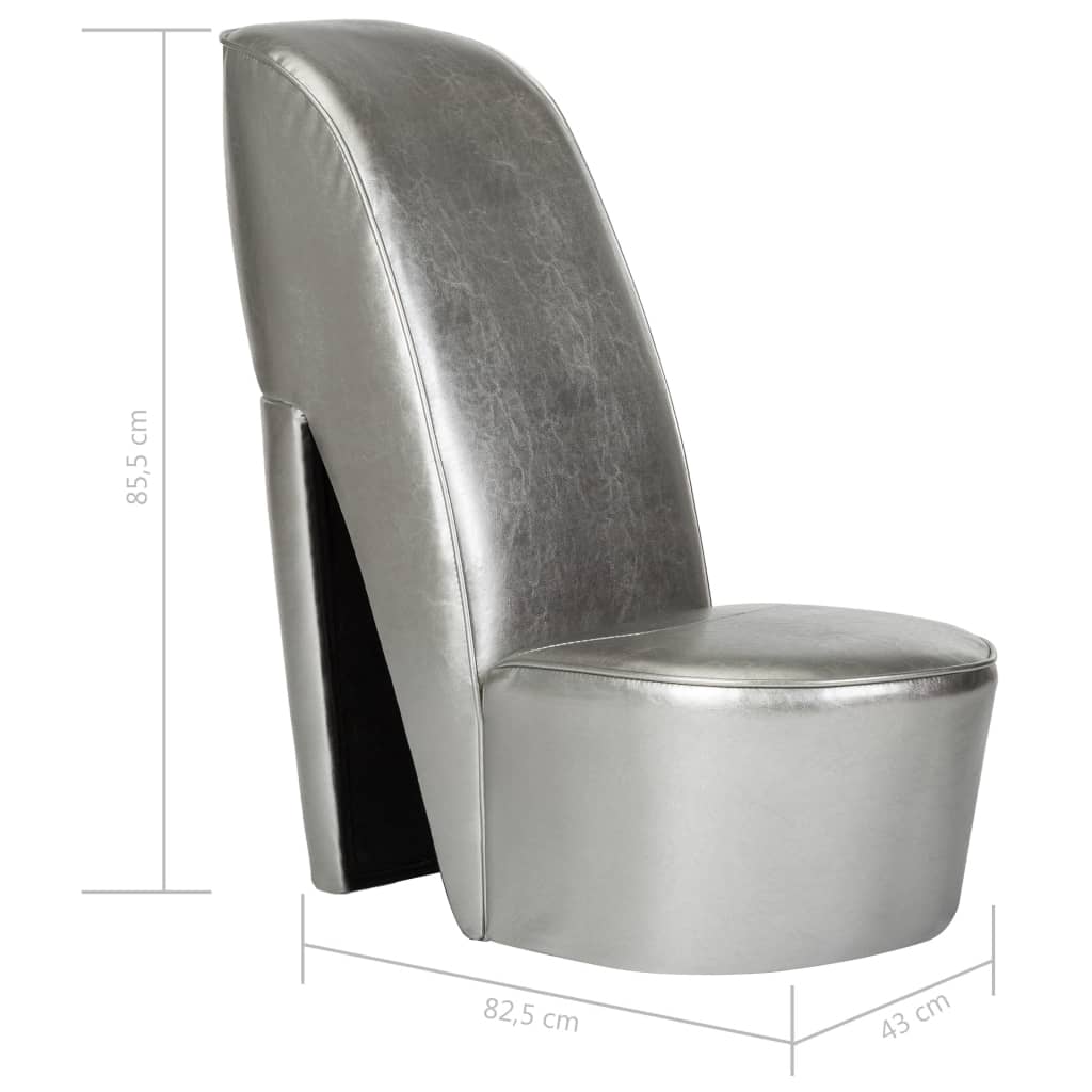 vidaXL Fotel w kształcie buta na obcasie, srebrny, sztuczna skóra