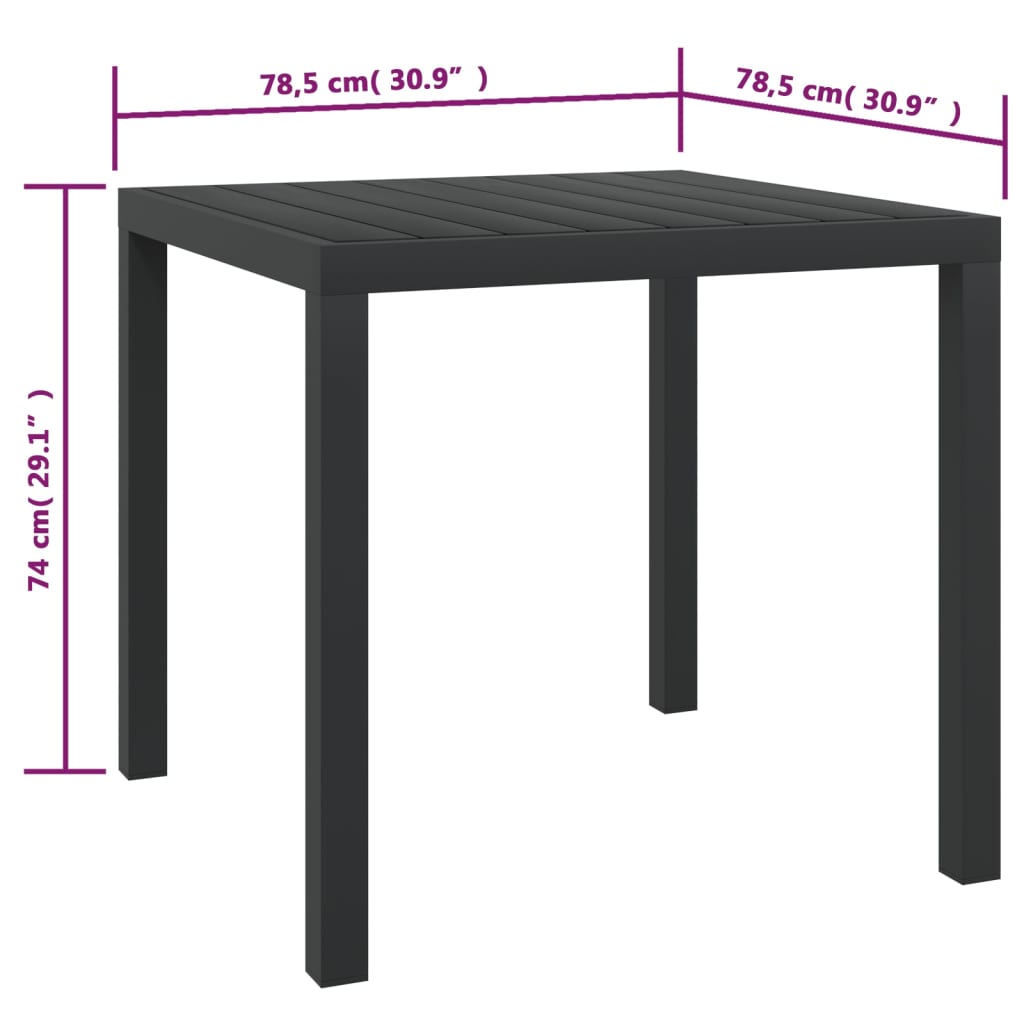 vidaXL Stół ogrodowy, czarny, 80x80x74 cm, aluminium i WPC