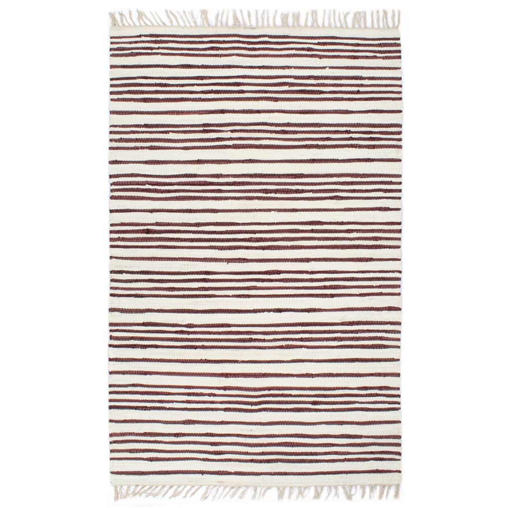 vidaXL Ręcznie tkany dywan Chindi 200x290cm, bawełna, burgundowo-biały