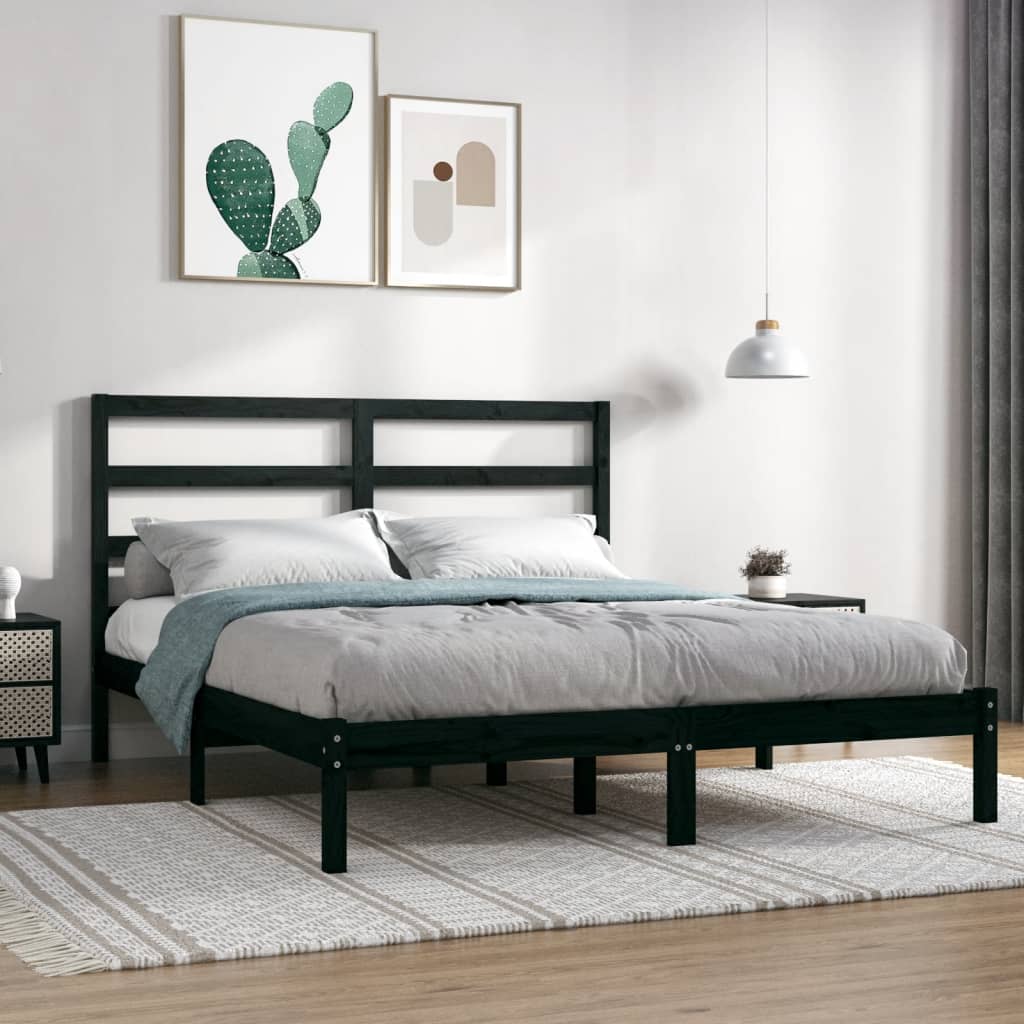vidaXL Rama łóżka, czarna, lite drewno, 120x190 cm, podwójna