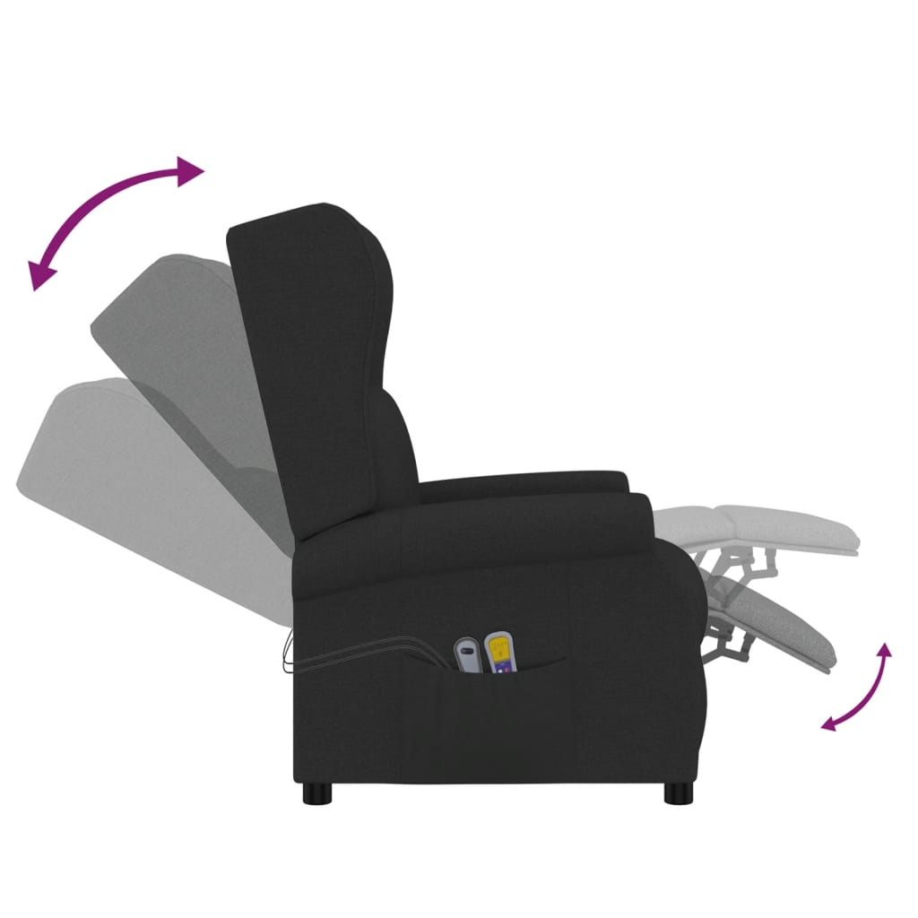 vidaXL Elektryczny fotel uszak, masujący, rozkładany, czarna tkanina