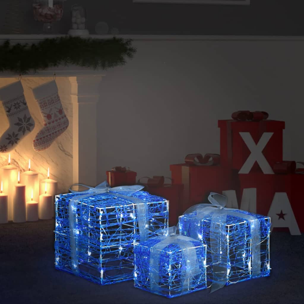 vidaXL Dekoracja świąteczna: 3 akrylowe prezenty, LED, zimna biel
