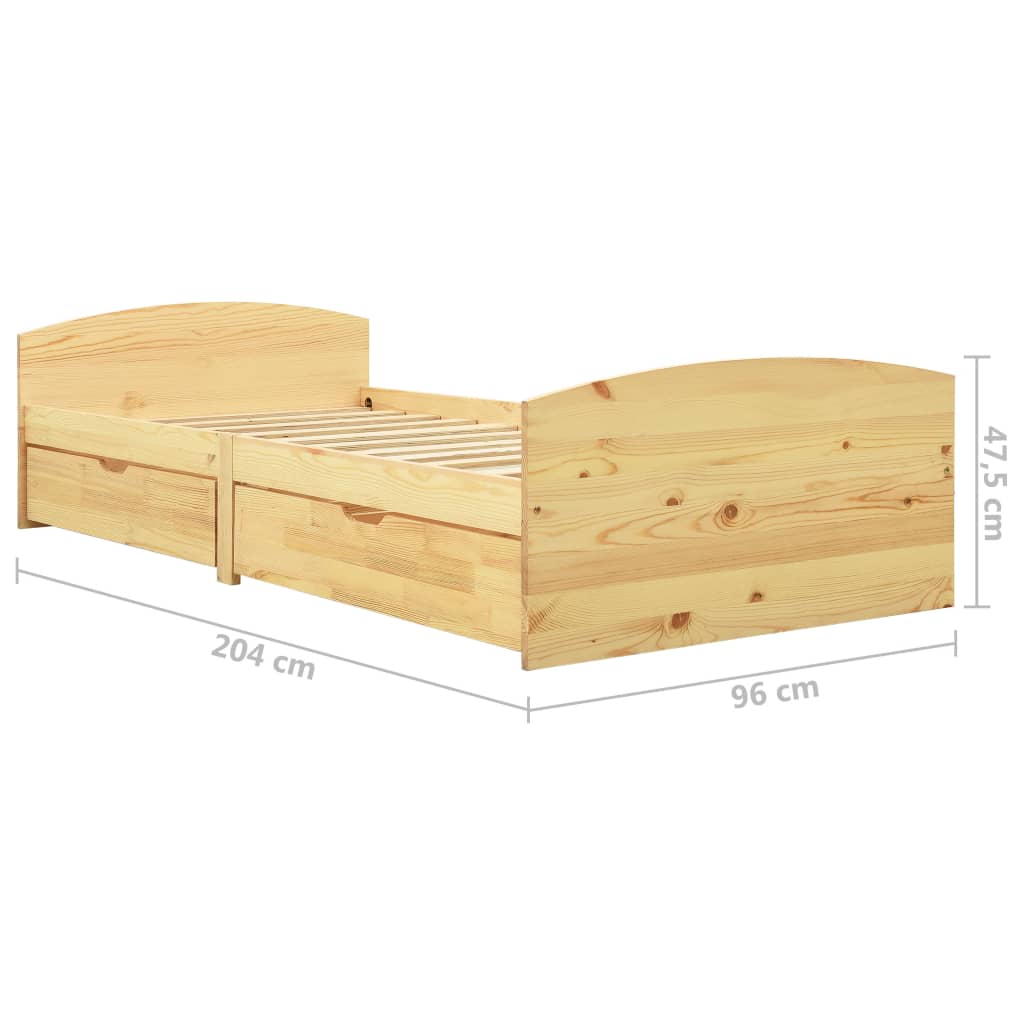 vidaXL Rama łóżka z 2 szufladami, lite drewno sosnowe, 90 x 200 cm