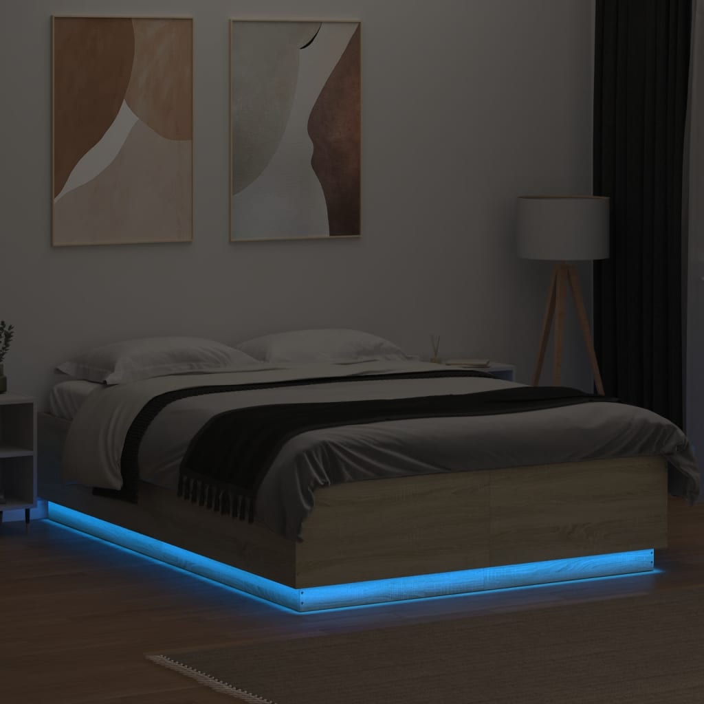 vidaXL Rama łóżka z LED, dąb sonoma, 150x200 cm
