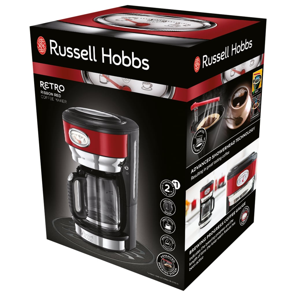 Russell Hobbs Ekspres do kawy Retro, czerwony, 1000 W, 1,25 L