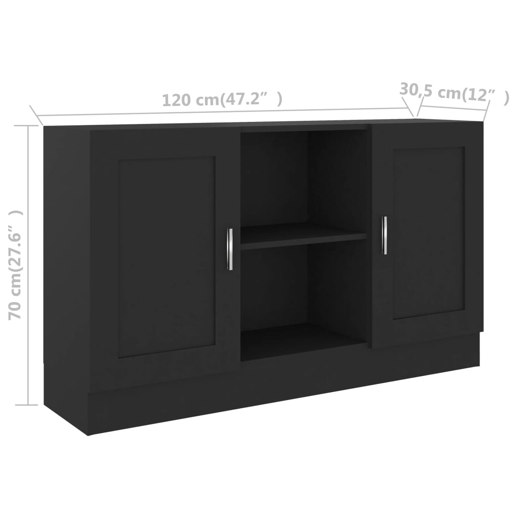 vidaXL Szafka, czarna, 120x30,5x70 cm, materiał drewnopochodny